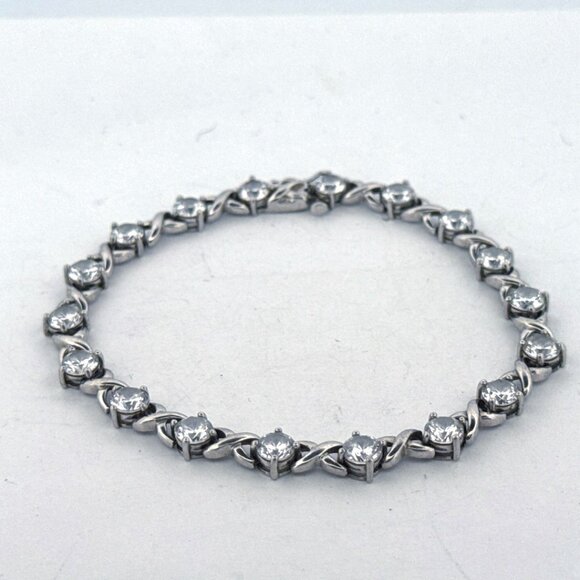 Estate Sterling Silver 925 7.5" CZ Tennis Bracelet 12.1g Elegant Vintage - Picture 3 of 8